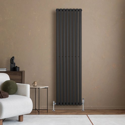 Oval Single Column Radiator - 1800 x 480mm - Black