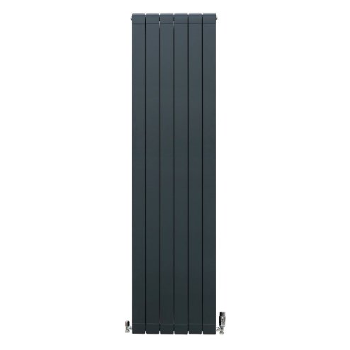 Aluminium Designer Radiator 1800mm x 475mm & TRV Chrome Valves Vertical Double Flat Panel Column Lightweight Modern Heater Matt Anthracite Grey Kitchen Living Room Cleaning Brush Fixing Kit Brackets