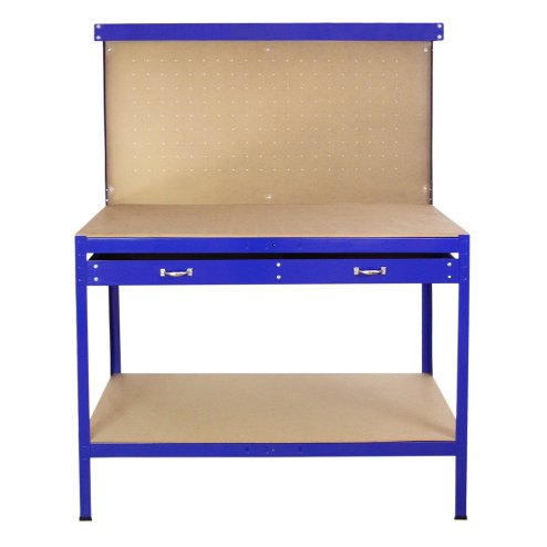 Workshop Workbench With Pegboard And Drawer Heavy-Duty Garage Metal Tool Storage Worktop Shelf Station Shelving Unit FREE 40 x Hooks DIY Steel Industrial Work-table Blue