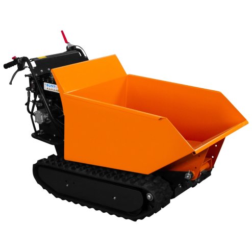 Mini Dumper Tracked Power Barrow 500kg Load Petrol Tipper Transporter 270cc 9HP Hydraulic Tipping 4 Speed Gears 3 Forward 1 Reverse Safety Brake Steel Skip Utility FREE Ramps Snow Shovel Extension Box