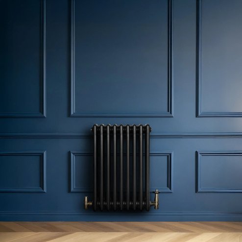 Traditional 4 Column Radiator & Valves - 600 x 425mm - Black
