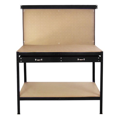 Garage Workbench With Pegboard Drawer Heavy Duty Bench Steel Tool Storage Station Unit With Shelves FREE 40 Hooks DIY Workshop Industrial Metal Work-table Worktop Black
