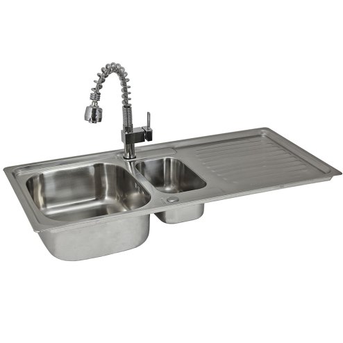 KuKoo Stainless Steel Kitchen Sink Basin & Padstow Tap, Reversible, 105cm x 18cm x 50cm Image