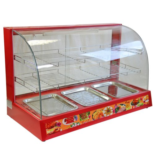 KuKoo 90cm Electric Food Warmer Cabinet, Red, 95cm x 59cm x 45cm, Steel, Glass Image