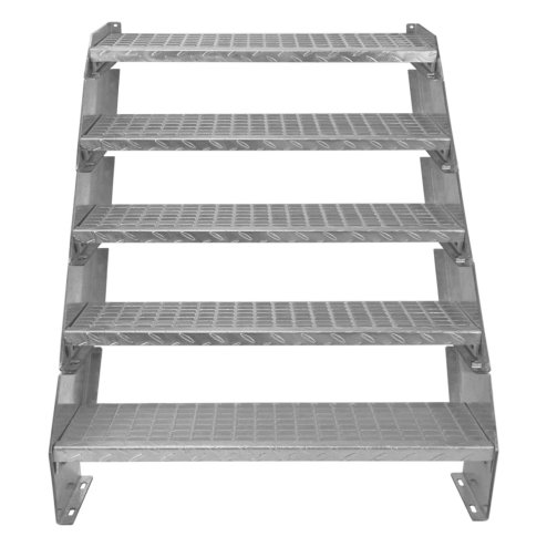 Metal Staircase 5 Section Adjustable Height 90cm / 900mm Wide Galvanised Steel Silver 5 Steps Weatherproof Grate Step Outdoor Garden Patio Modular Stairs 5mm Rod Thickness FREE Fixing Kit