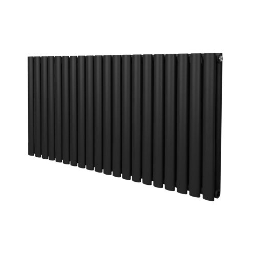 Oval Column Radiator 600mm x 1200mm Modern Designer Double Panel Central Heating Heater Matt Black Carbon Steel Horizontal Kitchen Living Room Bathroom FREE Cleaning Brush Fixing Kit & Brackets