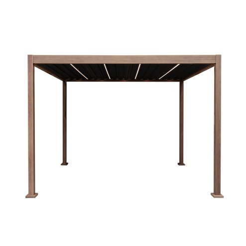 Wood Effect Aluminium Pergola with LED Lights - 3m x 3m