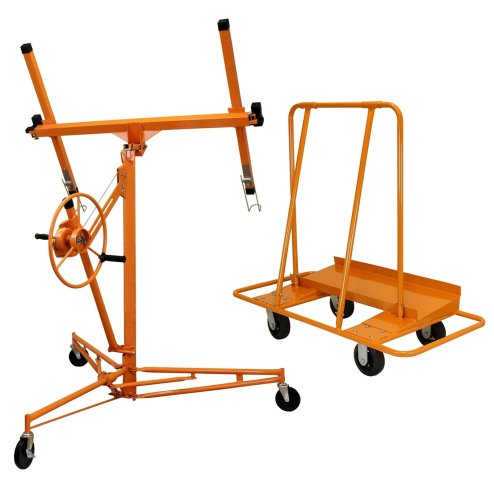 Plaster-board Hoist And Drywall Trolley Mobile Hoist Bundle Jack Tool Sheet 11ft Reach 68kg Lifting Capacity 1000kg Trolley Capacity Lockable Heavy Duty Foldable Commercial DIY T-Mech Image