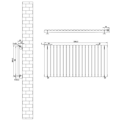Oval Single Column Radiator - 600 x 1200mm - Black