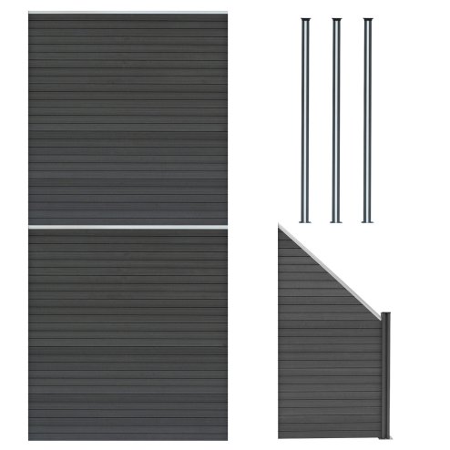 Composite Fence Panels, Angled Piece & LED Posts 6ft x 14.5ft - Grey