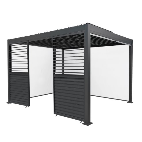Anthracite Aluminium Pergola With White Blinds & 2 Shutter Panels - 3m x 4m