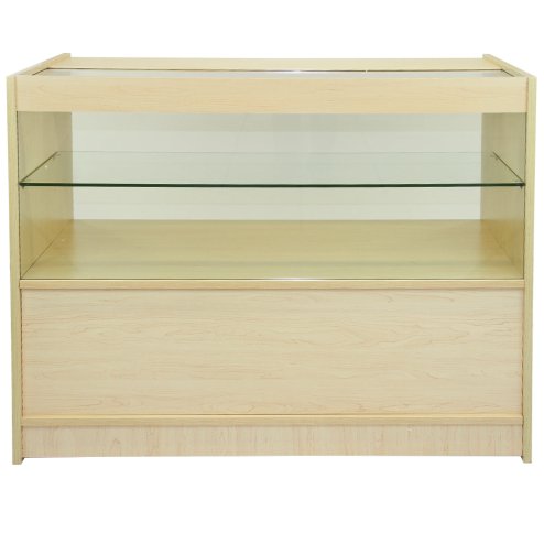 MonsterShop C1200 Shop Counter Glass Retail Showcase Display Cabinet, Maple, 120cm x 90cm x 60cm