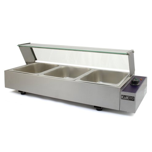 KuKoo Wet Well Catering Bain Marie Food Warmer Display, 3 Pan, 1/2 GN, 1.5kW, Stainless Steel