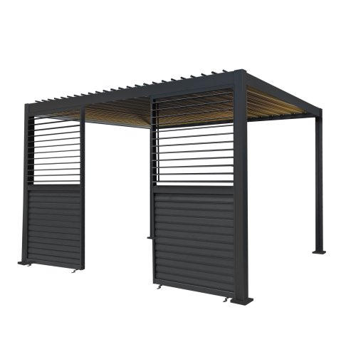 Anthracite Aluminium Pergola With LED Lights & 2 x Shutter Panels - 3m x 4m