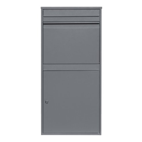 Parcel Post Drop Box XL Grey Steel Outdoor Lockable 2 Keys Letter Mail Package Courier Container Delivery Storage Wall Mount Safe Secure Anti Fishing Scannable Barcode Screwdriver Fixing Kit
