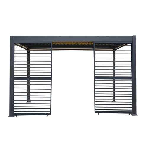 Anthracite Aluminium Pergola With White Blinds, 2 x Side Panels & LED Lights - 3m x 4m