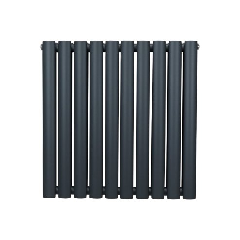 Oval Column Radiator 600mm x 600mm Modern Designer Double Panel Central Heating Heater Matt Anthracite Grey Carbon Steel Horizontal Kitchen Living Room FREE Cleaning Brush Fixing Kit & Brackets