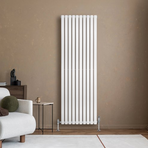 Oval Single Column Radiator & Valves - 1800mm x 600mm - White