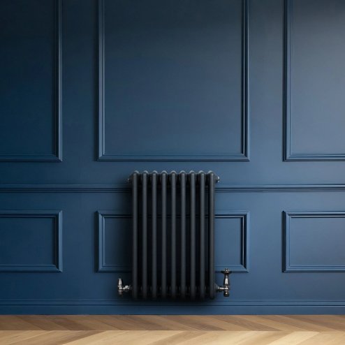 Traditional 4 Column Radiator & Valves - 600 x 425mm - Anthracite Grey