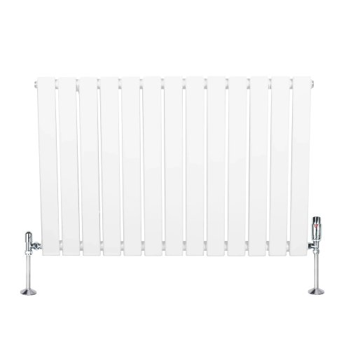 Flat Single Column Radiator & Valves - 600mm x 910mm - White