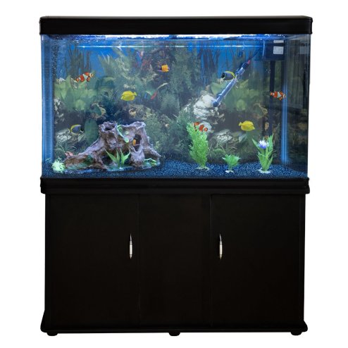 MonsterShop Fish Tank Aquarium & Starter Accessories, Black Cabinet, Blue Gravel, 4ft, 300L