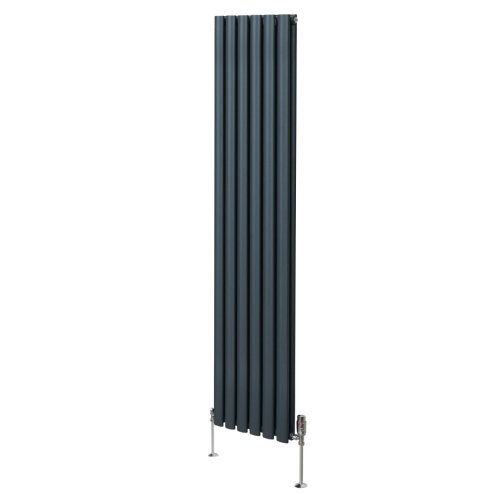 Oval Column Radiator 1800mm x 360mm & TRV Chrome Valves Designer Double Panel Central Heating Heater Anthracite Grey Steel Vertical Kitchen Living Room FREE Cleaning Brush Fixing Kit & Brackets