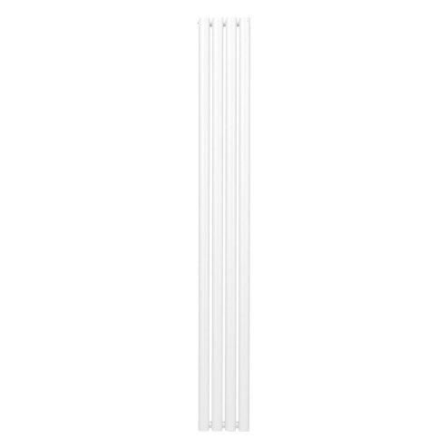 Oval Column Radiator 1800mm x 240mm Modern Designer Double Panel Central Heating Heater Gloss White Carbon Steel Vertical Kitchen Living Room Bathroom FREE Cleaning Brush Fixing Kit & Brackets