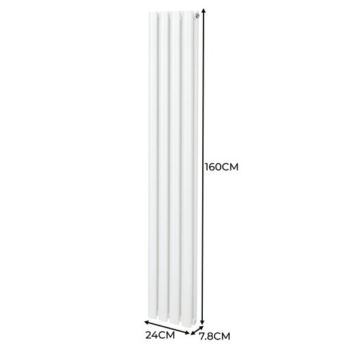 Oval Column Radiator 1600mm x 240mm & TRV Chrome Valves Modern Designer Double Panel Central Heating Heater White Steel Vertical Kitchen Living Room FREE Cleaning Brush Fixing Kit & Brackets