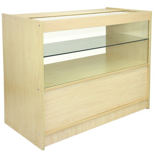 MonsterShop Solar Shop Counters Set & Glass Retail Showcase Cabinet Display, Maple, Melamine MDF