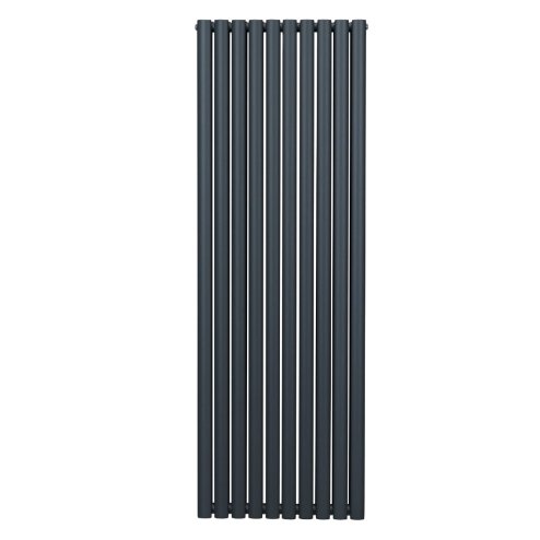 Oval Column Radiator 1800mm x 600mm Modern Designer Double Panel Central Heating Heater Matt Anthracite Grey Carbon Steel Vertical Kitchen Living Room FREE Cleaning Brush Fixing Kit & Brackets
