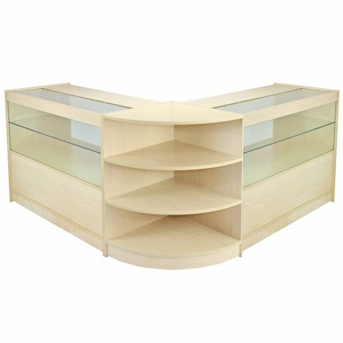 MonsterShop Orion Retail Display Shop Counters Set & Glass Showcase Cabinet Units, Maple Image