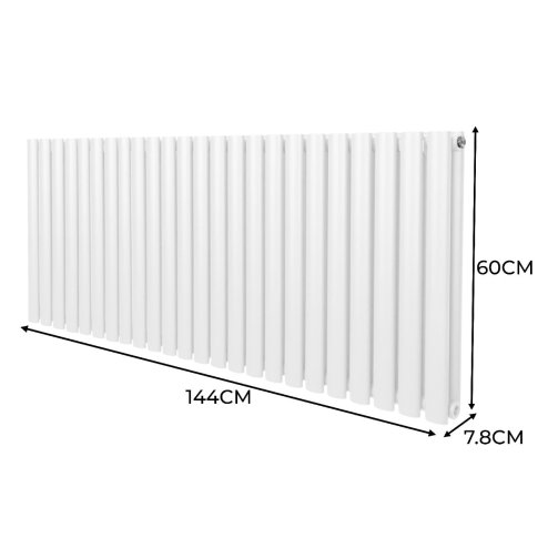 Oval Column Radiator 600mm x 1440mm Modern Designer Double Panel Central Heating Heater Gloss White Carbon Steel Horizontal Kitchen Living Room Bathroom FREE Cleaning Brush Fixing Kit & Brackets