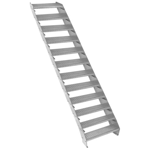 Metal Staircase 12 Section Adjustable Height 60cm / 600mm Wide Galvanised Steel Silver 12 Steps Weatherproof Grate Step Outdoor Garden Patio Modular Stairs 5mm Rod Thickness FREE Fixing Kit Image