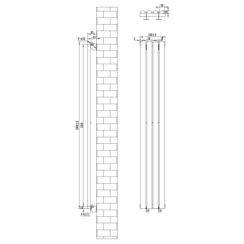 Oval Single Column Radiator & Valves - 1600mm x 240mm - White