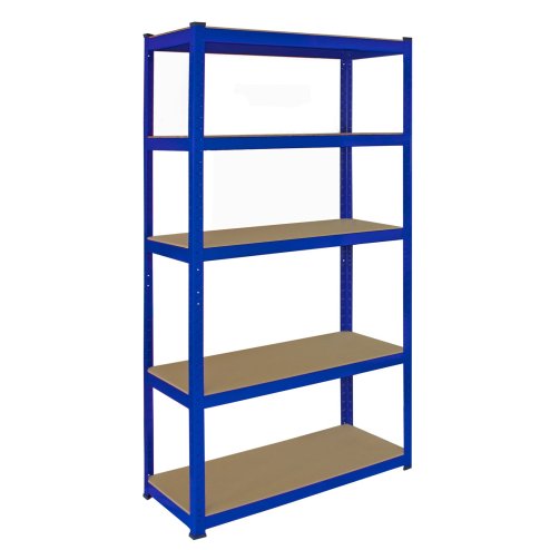 1 x Corner Garage Racking Unit & 2 x Single Racking Storage Units / 5 T-Rax Blue Steel & MDF Shelves / 4125kg capacity / 265kg per shelf / Free Rubber Mallet