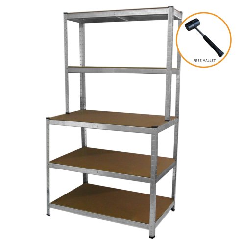 Workbench Table Boltless Worktable Galvanised Metal Shelving Storage Racking Massive 900kg Capacity Heavy Duty With FREE Rubber Mallet