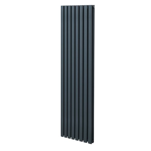 Oval Column Radiator 1800mm x 480mm Modern Designer Double Panel Central Heating Heater Matt Anthracite Grey Carbon Steel Vertical Kitchen Living Room FREE Cleaning Brush Fixing Kit & Brackets