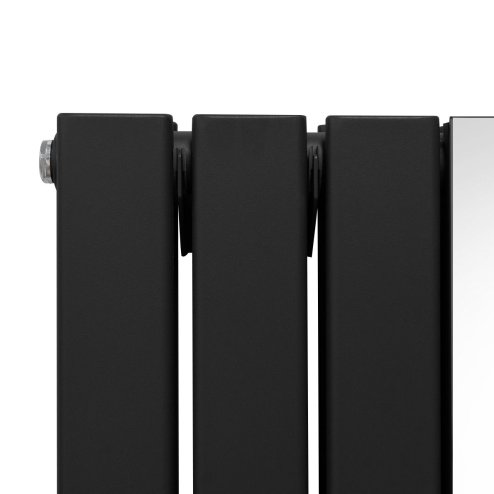 Flat Panel Radiator With Mirror 1800mm x 425mm & TRV Chrome Valves Designer Double Column Vertical Black Carbon Steel Wall Mounted Kitchen Living Room Cleaning Brush Fixing Kit & Brackets