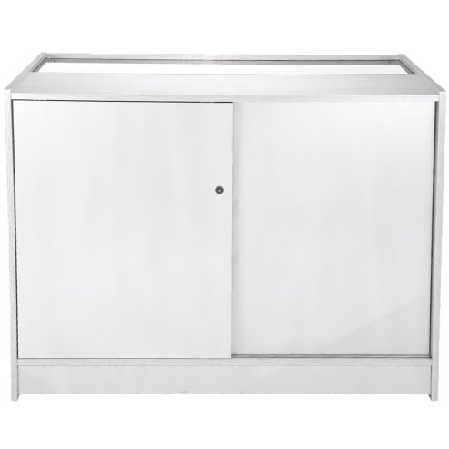 Retail Glass Shelf Product Display Shop Counter Showcase Lockable Cabinet Unit White - K1200