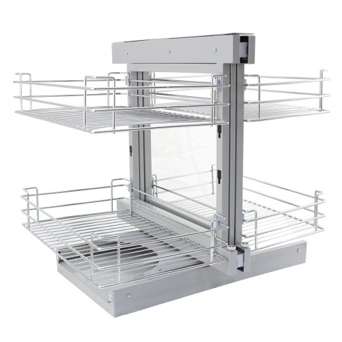 KuKoo LH Magic Corner Kitchen Pull Out Baskets, Slide Out 80-90cm Unit, 4 Metal Storage Drawers