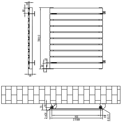 Flat Single Column Radiator - 600 x 700mm - Black