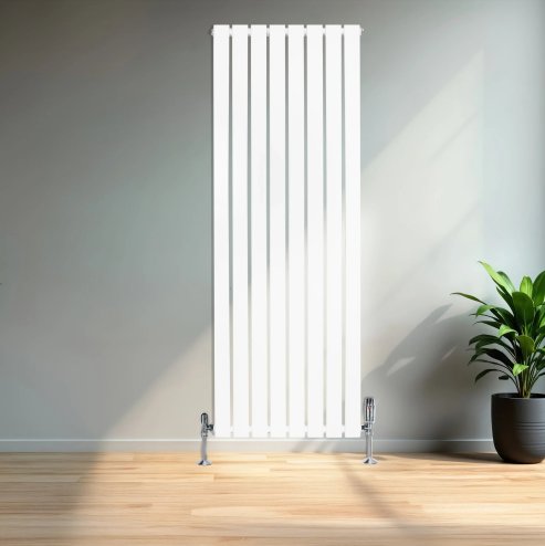 Flat Single Column Radiator & Valves - 1600mm x 560mm - White