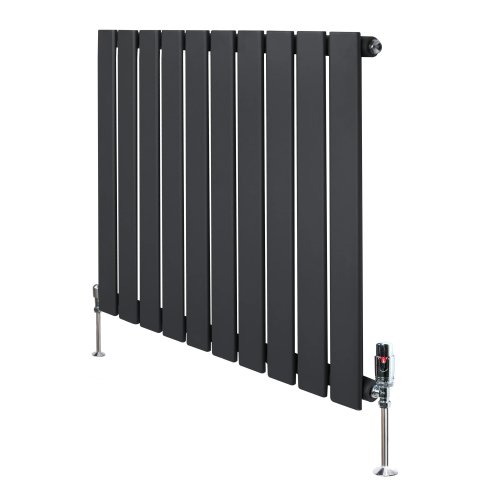 Flat Single Column Radiator & Valves - 600mm x 700mm - Anthracite Grey