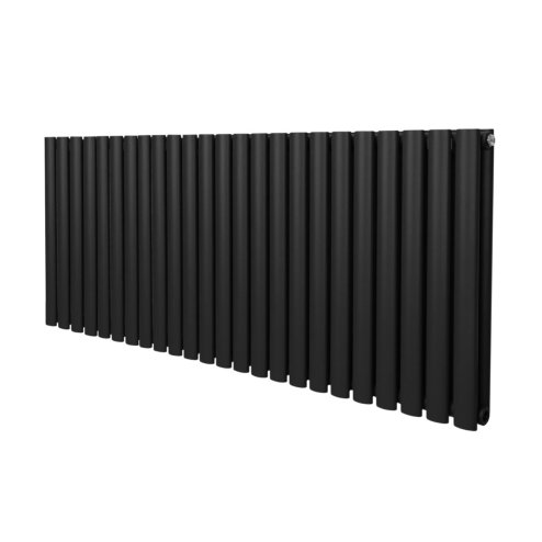 Oval Column Radiator 600mm x 1440mm Modern Designer Double Panel Central Heating Heater Matt Black Carbon Steel Horizontal Kitchen Living Room Bathroom FREE Cleaning Brush Fixing Kit & Brackets
