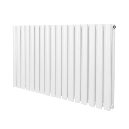 Oval Column Radiator 600mm x 1020mm Modern Designer Double Panel Central Heating Heater Gloss White Carbon Steel Horizontal Kitchen Living Room Bathroom FREE Cleaning Brush Fixing Kit & Brackets