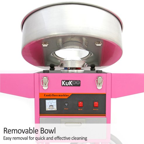 KuKoo Commercial Cotton Candy Floss Machine & Cart / 500 candy floss sticks / Retro Pink / 900w