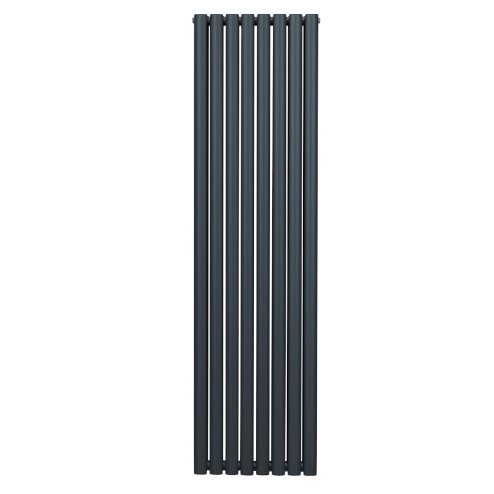 Oval Column Radiator 1800mm x 480mm Modern Designer Double Panel Central Heating Heater Matt Anthracite Grey Carbon Steel Vertical Kitchen Living Room FREE Cleaning Brush Fixing Kit & Brackets