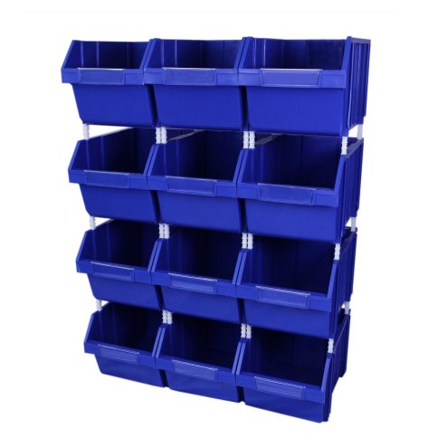12 Plastic Storage Bins Stacking Boxes Parts Storage Set Warehouse Garage / 26cm x 28cm x 42.5cm