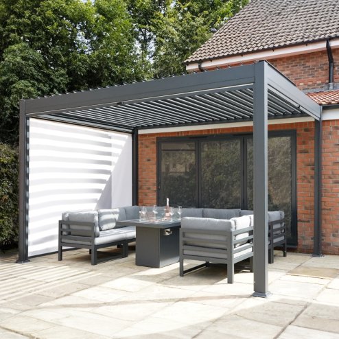 Anthracite Aluminium Pergola With White Blinds & LED Lights - 3m x 4m