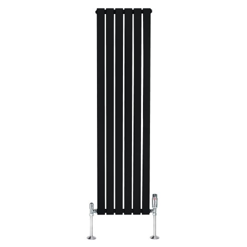 Flat Single Column Radiator & Valves - 1600mm x 420mm - Black